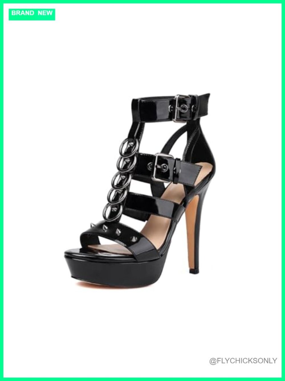 Studded Platform Stiletto Heeled Sandals Ankle Strap Open Toe Evening